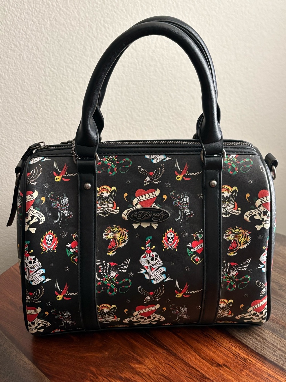 Ed Hardy Tattoo Print Satchel Handbag